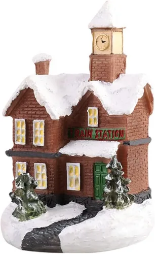 Vista 12 de Ochine Casa con luz de pueblo navideño, decoración navideña con luz LED, material de resina, edificios coleccionables de vacaciones