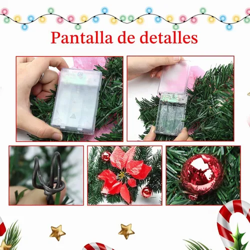 Vista 2 de Guirnalda de Navidad iluminada – 8.8 pies, de ratán, de Navidad, flores artificiales y vid artificiales de Navidad, con luces, funciona