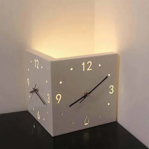 Vista 3 de Reloj de pared Corne de doble cara, reloj de pared de esquina luminoso con sensor con escala numeral, funciona con pilas, silencioso