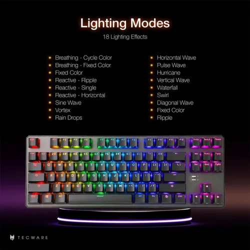 Vista 6 de TECWARE Phantom+ Teclado mecánico para juegos de 87 teclas, LED RGB, teclado TKL 75%, sonido Thocky, interruptor rojo Wraith