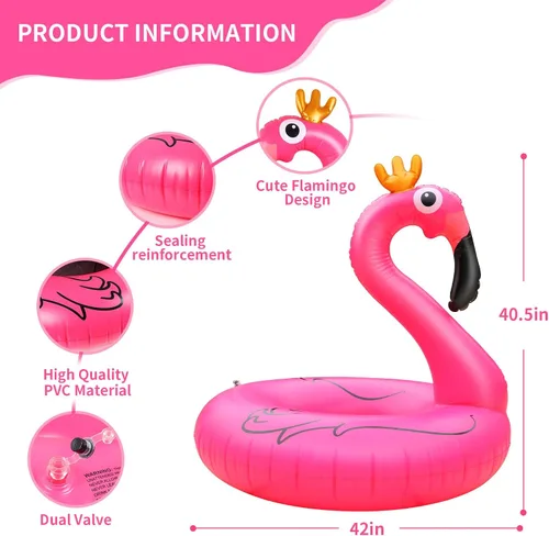 Vista 2 de Water Bottle Flotadores inflables de flamenco para piscina, tubos gigantes de balsa de piscina, flotador de piscina de flamenco rosa de 42 pulgadas