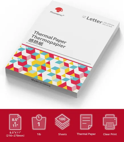Vista 2 de Phomemo M08F - Impresora portátil de letras + 100 hojas de papel térmico, Bluetooth compacta para el hogar y el negocio impresora rosa