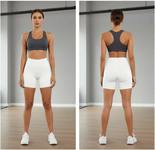 Vista 4 de Pantalones cortos de ciclismo de cintura alta para mujer, 5 pulgadas, control de abdomen, atléticos, correr, gimnasio, yoga, pantalones cortos