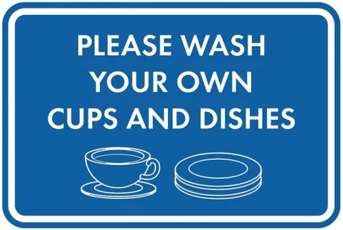 Vista 62 de Letrero clásico enmarcado con texto en inglés «Please Wash Your Own Cups and Dishes» (negro)