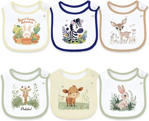 Vista 7 de Baberos de bebé para niños y niñas, algodón impermeable, paquete de 6, baba y hora de comer