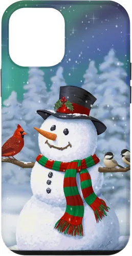 Vista 22 de Funda para iPhone 17 con diseño de muñeco de nieve y pájaros en invierno