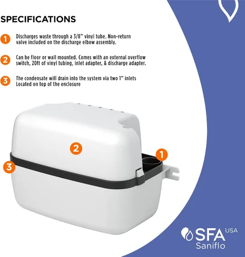 Vista 5 de SFA SANIFLO - Sanicondens - Bomba de condensado - Fácil instalación para calderas de condensación, sistemas HVAC y sistemas de calentadores de agua
