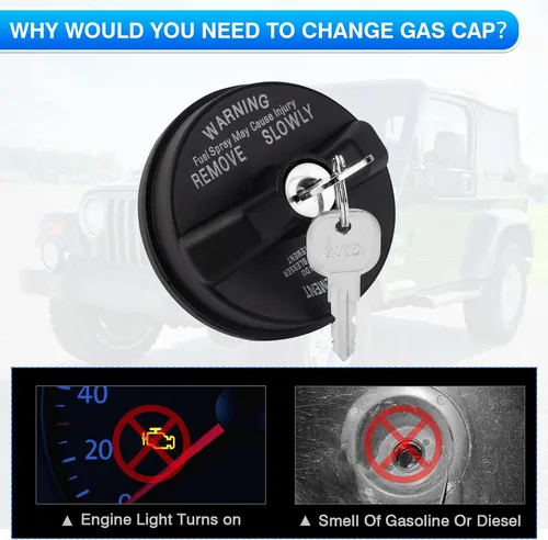 Vista 3 de Tapa de Gas con Bloqueo para Combustible Ajuste Personalizado para 03-22 23 24 25 26 Jeep Wrangler (TJ/LJ/JK/JK/JL/JLU/JT) Tapa de Gas con Bloqueo