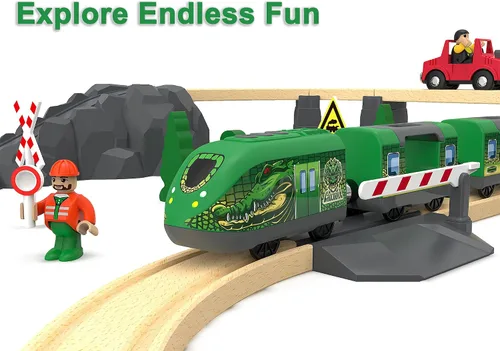 Vista 7 de Juego de tren a pilas para pista de madera, juguete de tren motorizado para niños, vehículo de tren urbano compatible con Thomas & Friends, Brio