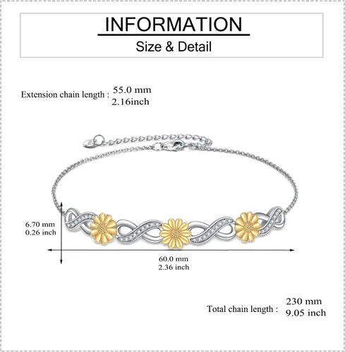 Vista 5 de YAFEINI TurtleButterflySunflowerLotus Bracelet Sterling Silver Animal Adjustable Bracelet Jewelry Gifts for Women Girls