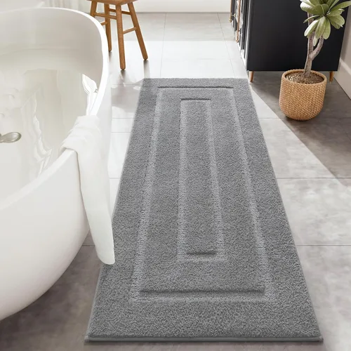 Vista 26 de HOMORE Alfombra de baño negra de 24 x 17 pulgadas, suave y absorbente, alfombra de baño pequeña, alfombra de baño lavable antideslizante para bañera