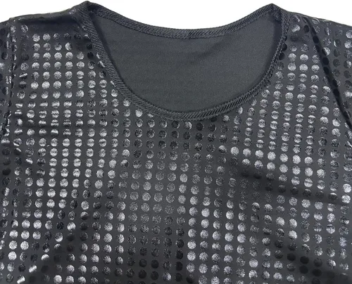Vista 7 de Camiseta brillante de manga corta para niños y niñas, estilo hip hop, jazz, danza, festival, fiesta, blusa suelta