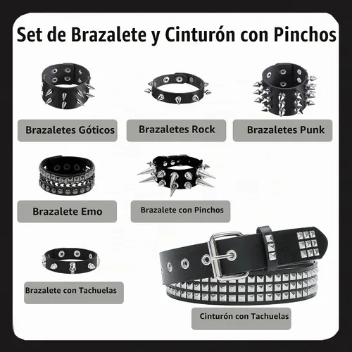Vista 3 de YMO Cinturón negro con tachuelas, pulseras con clavos, cinturón emo, remache, pulsera punk, accesorios para hombres y mujeres Clásico