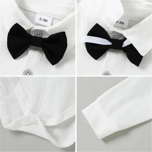 Vista 2 de DISAUR Ropa para bebé niño pequeño, 4 piezas de vestido de caballero + chaleco + pantalones + corbata de lazo conjunto de traje de algodón