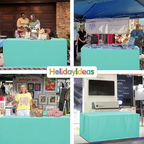 Vista 7 de HolidayIdeas Fitted Tablecloths for 4 Foot Rectangle Table, Wrinkle Resistant Washable Table Cover 24x48 Inch for Vendor Booth Display, Banquet, Aqua
