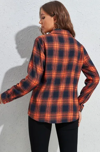 Vista 5 de KevaMolly Camisas de franela de manga larga a cuadros para mujer ajuste holgado camisa con botones blusa casual de franela