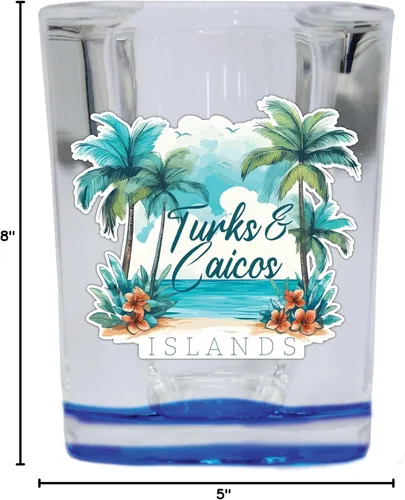 Vista 3 de Turks And Caicos Design C Souvenir - Vaso de chupito cuadrado de 2.5 onzas, base azul, paquete de 2