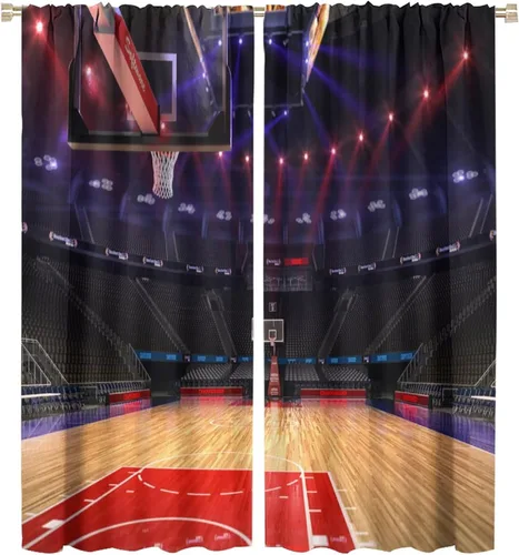 Vista 37 de Cortinas deportivas de baloncesto para niños, patrón de llama de bola 3D naranja, 42 pulgadas de ancho x 45 pulgadas de largo