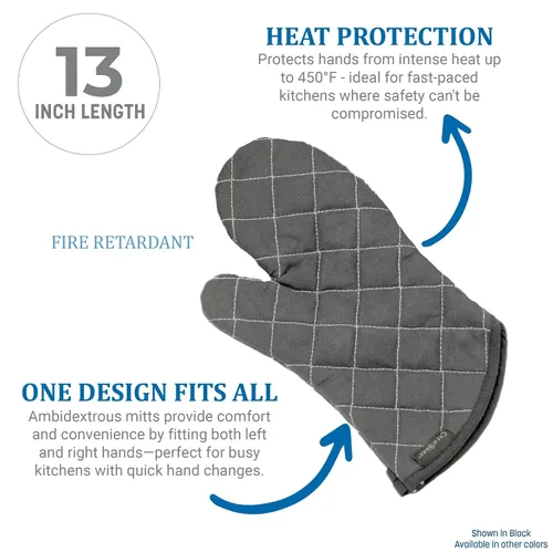 Vista 2 de San Jamar 800FG13-BK BestGuard - Guantes de horno comerciales con protección contra el calor hasta 450° F (par), 13 pulgadas de largo, color negro