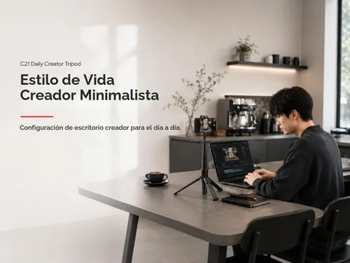 Vista 2 de Minimal Creator - Trípode compacto para iPhone, 53 pulgadas Trípode remoto Bluetooth para vlogging diario, espacio de trabajo de cafetería
