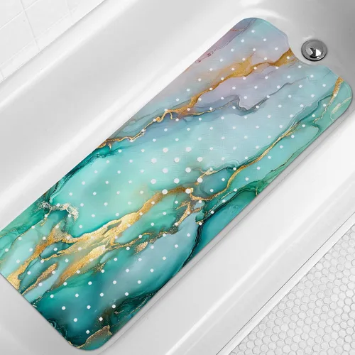 Vista 8 de LNOND Tapete de baño de mármol antideslizante, extra largo de 40 x 16 pulgadas, tapete antideslizante para bañera, tapete de ducha de mármol negro