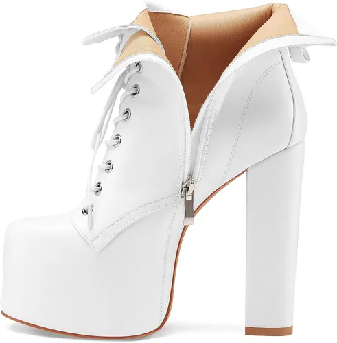 Vista 5 de Botines de tacón alto para mujer, con plataforma de tacón alto, de moda, de cuero, con cordones, con cremalleras