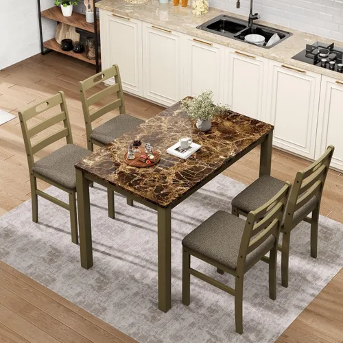 Vista 15 de Sophia & William Juego de mesa de comedor de 5 piezas para 4, juego de mesa y sillas de cocina de madera, mesa de comedor rectangular de 45 pulgadas