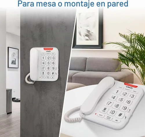 Vista 10 de Teléfono con cable VTech SN1107 con botones sobredimensionados de alto contraste, dígitos parlantes para personas mayores, marcación rápida de 10