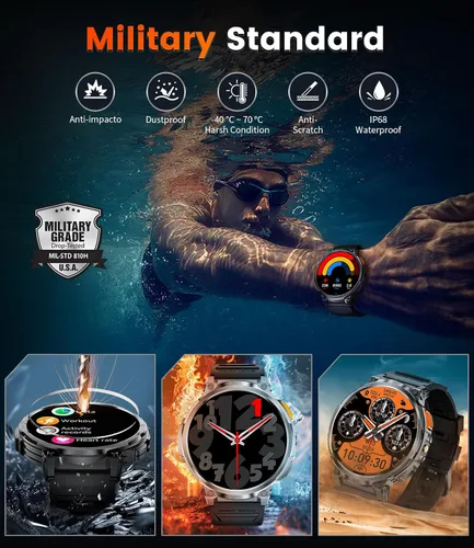 Vista 9 de LIGE Reloj inteligente con marca/respuesta de llamada, pantalla HD de 1.85 pulgadas, relojes inteligentes con batería de 730 mAh, linterna, 120
