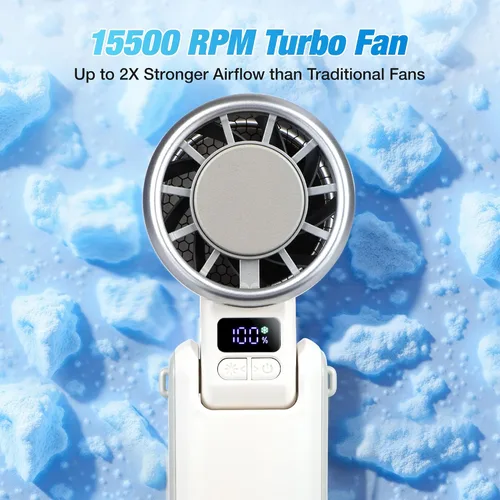 Vista 2 de Chudeilo Ventilador de mano turbo portátil con refrigeración por hielo: batería de 4000 mAh, viento de 5 velocidades, motor sin escobillas, carga