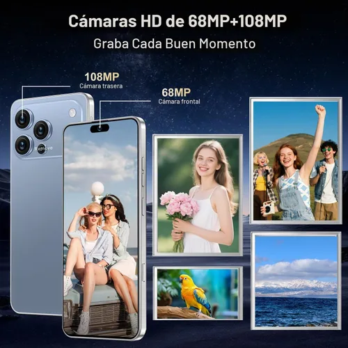 Vista 4 de Ecshock Teléfono desbloqueado de 17PM Teléfono celular Android 15.0 16+512GB Smartphone Pantalla HD de 6.99 pulgadas Batería de larga Azul
