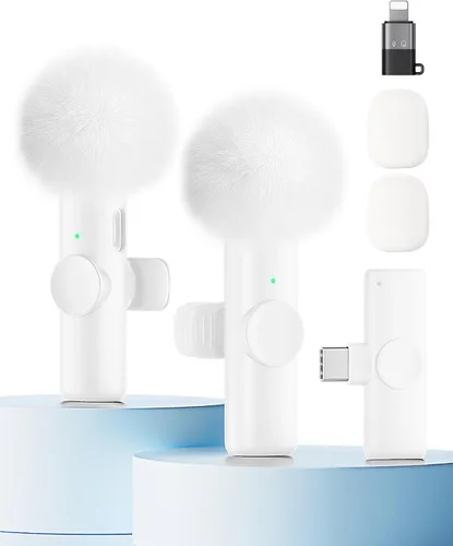 Vista 13 de Micrófono Lavalier inalámbrico para iPhone, iPad y Android con funda de carga, micrófono de solapa con reducción de ruido, duración de la batería