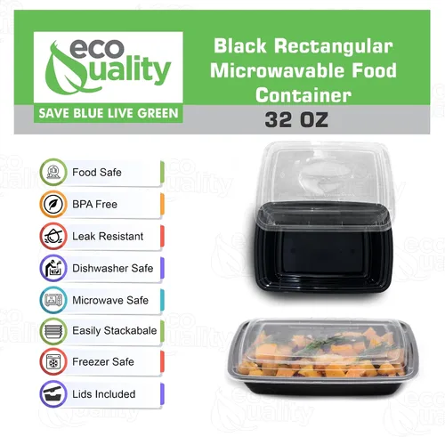 Vista 2 de Paquete de 100 recipientes reutilizables para almacenamiento de alimentos de 32 onzas con tapas, rectangulares sin BPA, aptos para microondas