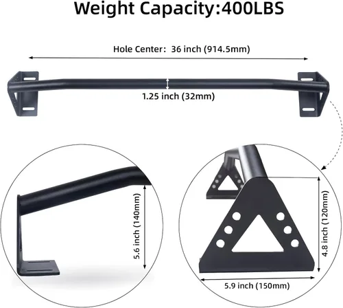 Vista 2 de Wall Mounted Pull Up Bar Doorway, Heavy Duty Strength Training Pull-Up & Chin Up Bars for Doorframe, Support Beam or Joist Mount Thick Metal Sturdy