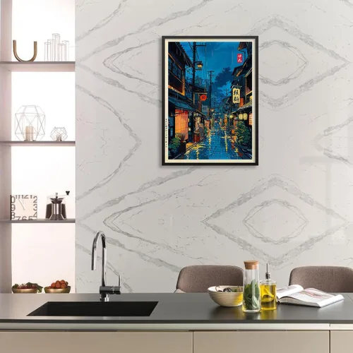 Vista 6 de Podafu Arte de Pared en Lienzo de Casa de Té Japonesa de Tokio - Decoración Moderna Ukiyo-e - Marco Negro - 10L" x 8W" - Dormitorio y Sala de Estar