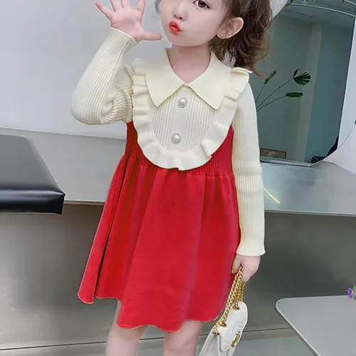 Vista 5 de Toddler Girls Spring and Autumn Cute Sweet Baby Dresses Loog Sleeve Outfit for 3 to 8 Years Clothes Girl 6 Years