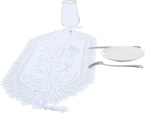 Vista 5 de rockcloud Camino de mesa de encaje para decoración de banquetes de boda, decoración de mesa de fiesta de Navidad, blanco, 13 x 35 pulgadas