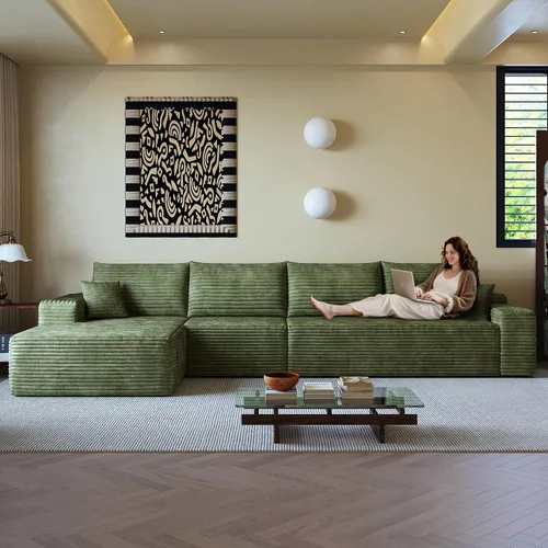 Vista 12 de AUGOP Sofá modular moderno de 96 pulgadas para sala de estar, sofá modular con sofás en forma de L, sofá tapizado sin hueso, sofá seccional con Negro