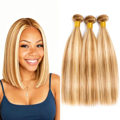 Vista 91 de P4613 Cabello humano rizado onda profunda marrón y paquetes mixtos 8 10 12 P4613 Ombre Marrón-Rubio-DP