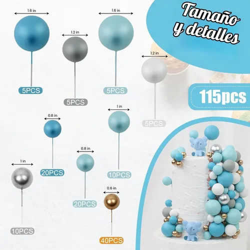 Vista 2 de 115 PCS Adornos para Pasteles de Pelota - Decoraciones de Pastel de Mini Globos Pelota de Espuma Palillos para Cupcakes Adornos Insertables DIY