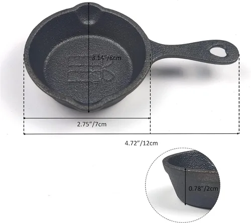 Vista 2 de HAWOK Mini sartén de hierro fundido con bolsa de regalo de tarjeta de deseos DIA. 2.75 pulgadas Juego de 6 negras