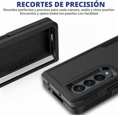 Vista 3 de Funda WOGROO para Samsung Galaxy Z Fold 4 - Funda protectora para teléfono a prueba de golpes, duradera, negra