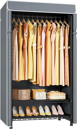 Vista 12 de ULIFHOME H5C Plus - Perchero con tapa, armario portátil para colgar ropa, percheros cubiertos de alta resistencia, percheros con estantes, carga