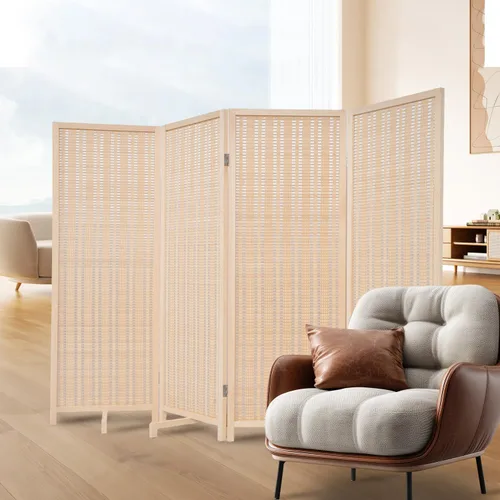 Vista 16 de Panel divisor de habitación de bambú con patas giratorias de 360°, 3 paneles de 47 pulgadas de alto, pantalla de privacidad plegable corta