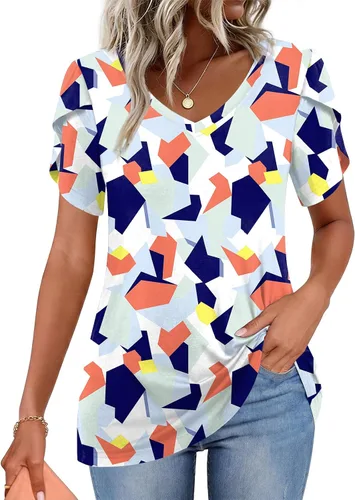 Vista 26 de CATHY 2025 - Blusas de verano para mujer, con mangas cortas, cuello en V, estilo túnica, tallas S-4XL Talla B