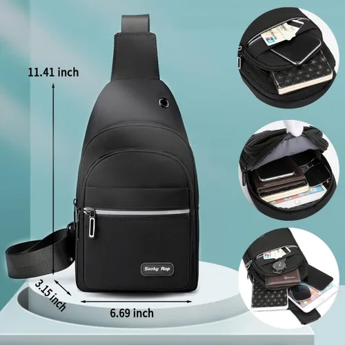 Vista 4 de Seoky Rop Mochila cruzada para hombres y mujeres, bolsa de hombro pequeña para viajes, senderismo, mochila, Negro -, Mochilas Sling