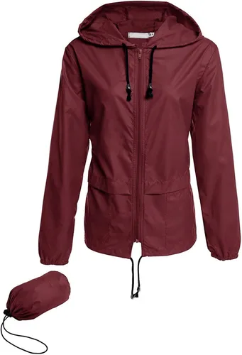 Vista 25 de Avoogue - Chaquetas de lluvia para mujer, diseño ligero, con capucha, para exteriores, impermeables, cortavientos Verde militar