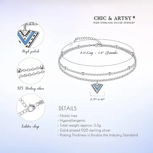 Vista 82 de CHIC & ARTSY Tobilleras de plata de ley S925 para mujer, pulsera de tobillo ajustable multicapa para playa, joyería de verano para mujer, de 10 a 11