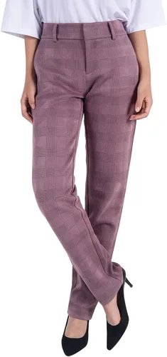 Vista 2 de Pantalones de vestir color rosa polvoriento, con patrón a cuadros y líneas laterales, leggings de entrenamiento con bolsillos para oficina casual