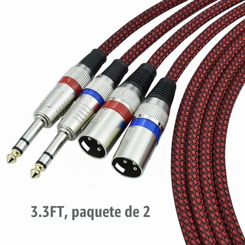 Vista 2 de Cable XLR macho a TRS de 1/4 de pulgada equilibrado, adaptador de cable de micrófono estéreo a XLR de 3.3 pies, trenzado de nailon, blindado